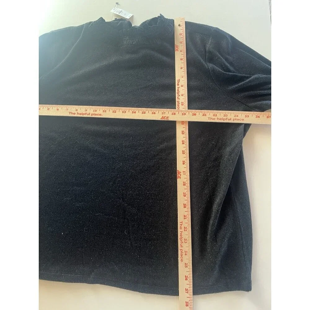 NEW Talbots black silver glitter ruffle neck stretch preppy holiday sweater 2X